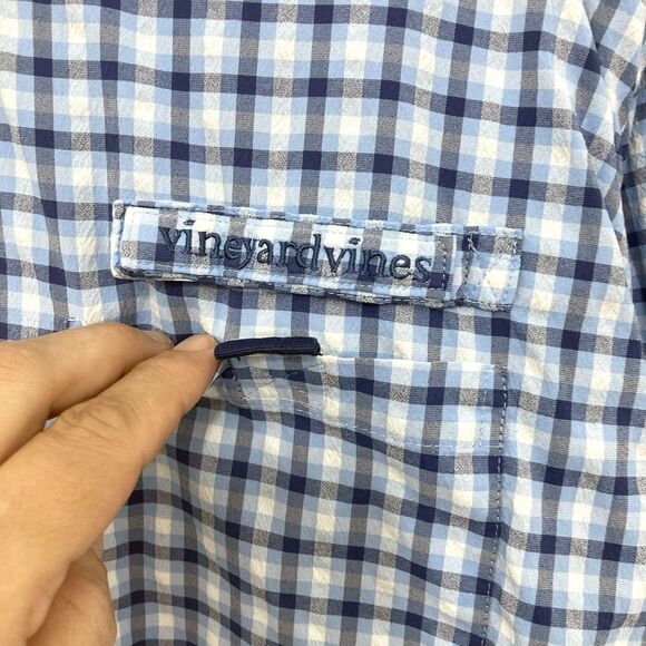 Vineyard Vines Harbor Shirt 2XL Performance Fishing Gingham Blue UPF Vented - Picture 9 of 16